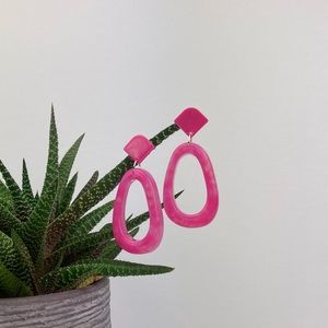 Handmade Hot Pink Resin Oval Earrings
